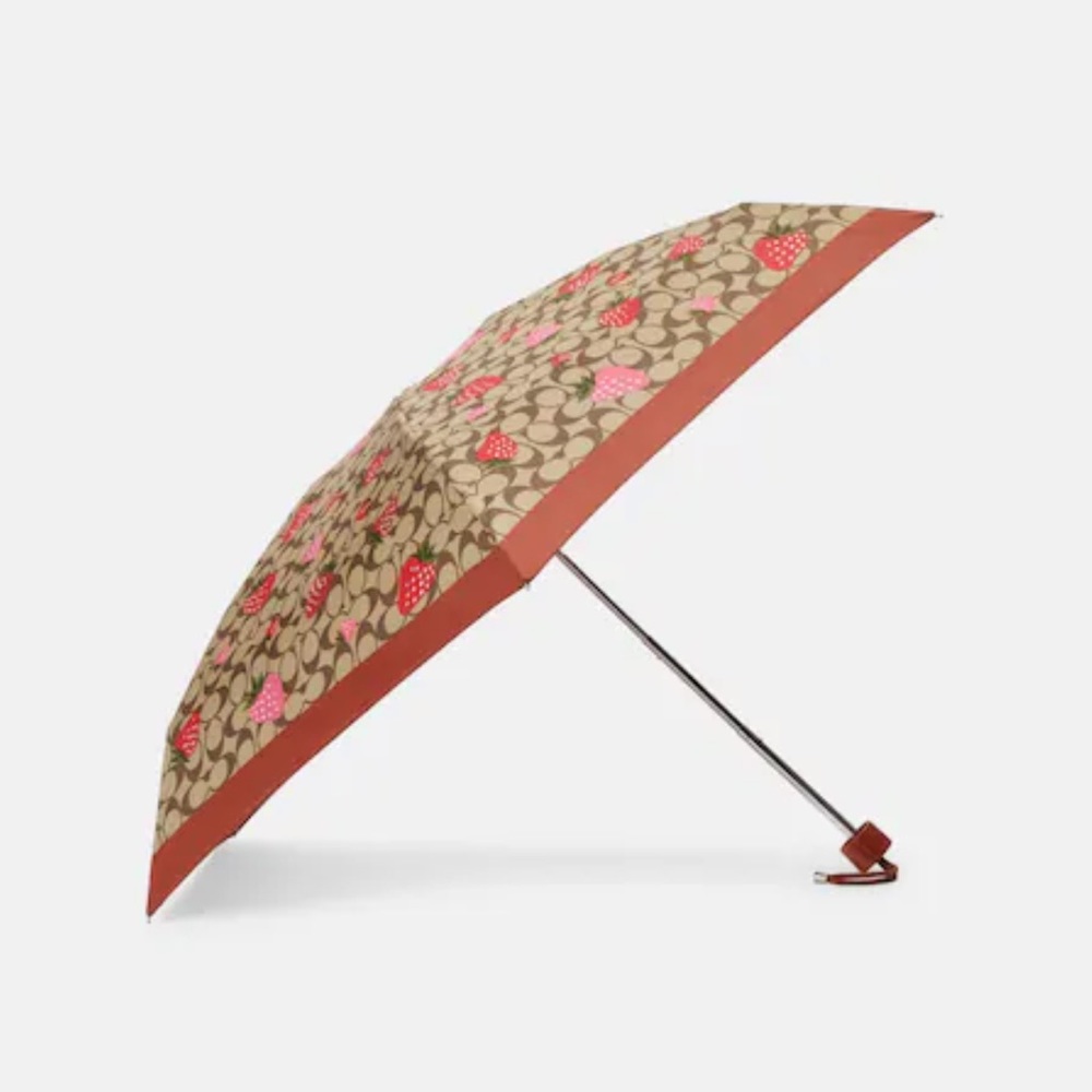 NWT Authentic Coach Mini Umbrella In Signature Wild Strawberry Print
